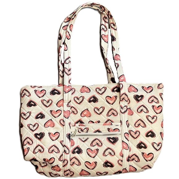 NEW QUILTED BAG PURSE SET White with Pink Hearts WOMAN WITHIN 2 Piece Set 0958A - Picture 4 of 14